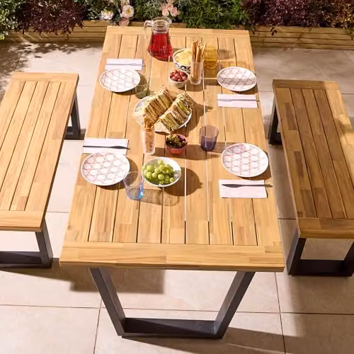 Rowlinsons Stockholm Four Seater Acacia Wood and Metal Dining Set in Natural Brown – 2