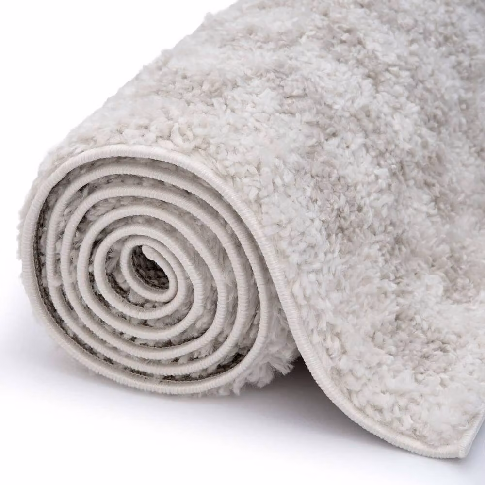 THE RUGS Moodi Chequered Shaggy High Pile Living Room Rug in Light Beige, W: 120 cm, L: 170 cm – 2