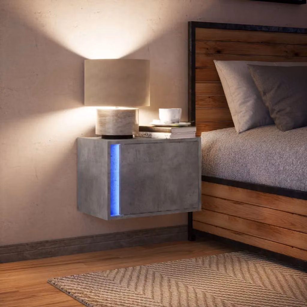 Berkfield Home Wall-mounted Bedside Cabinet with Integrated LED Lights in Grey Concrete Oak – 2