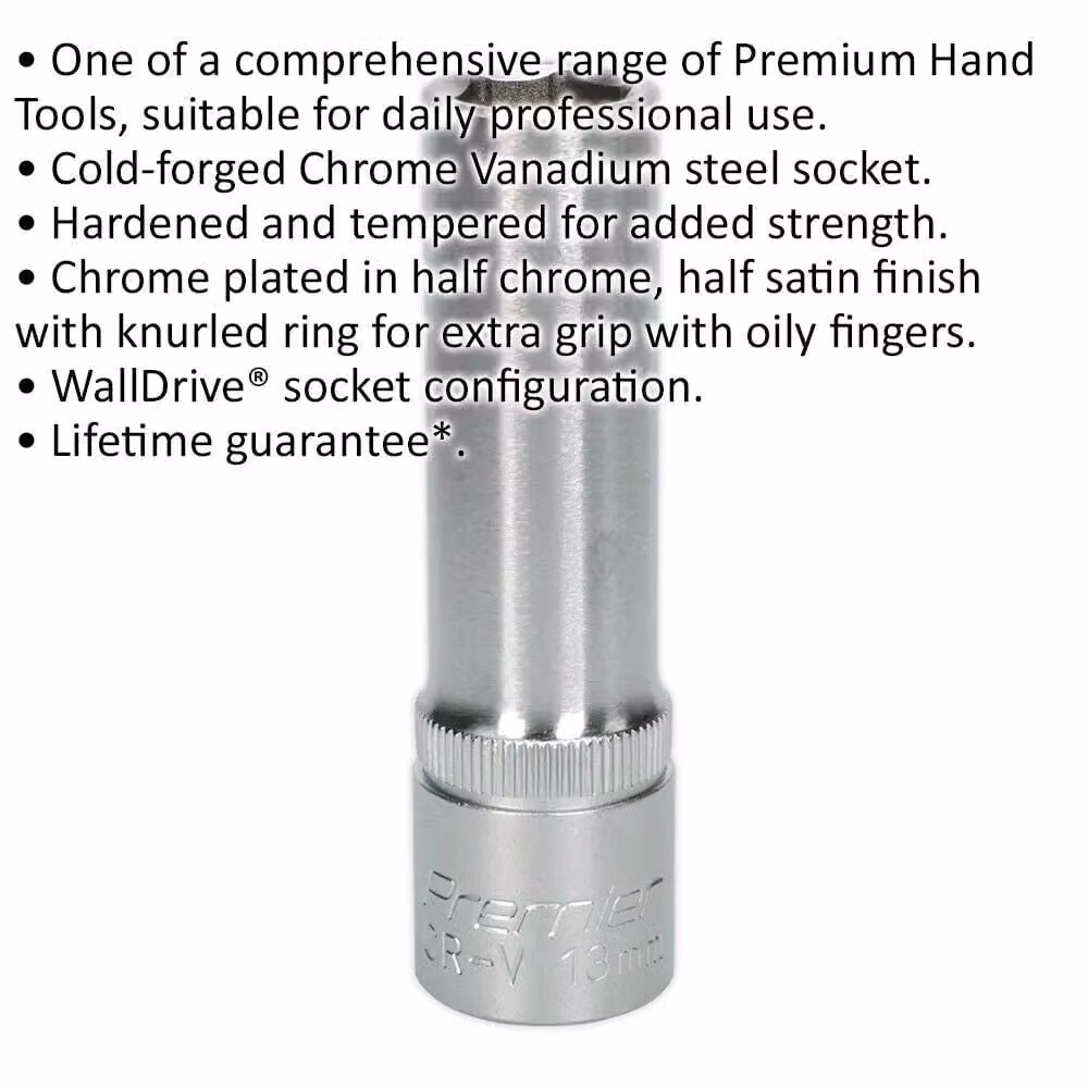 Loops 13mm Deep Drive Socket, 1/2 inch Square Drive, Chrome Vanadium, Silver – 2
