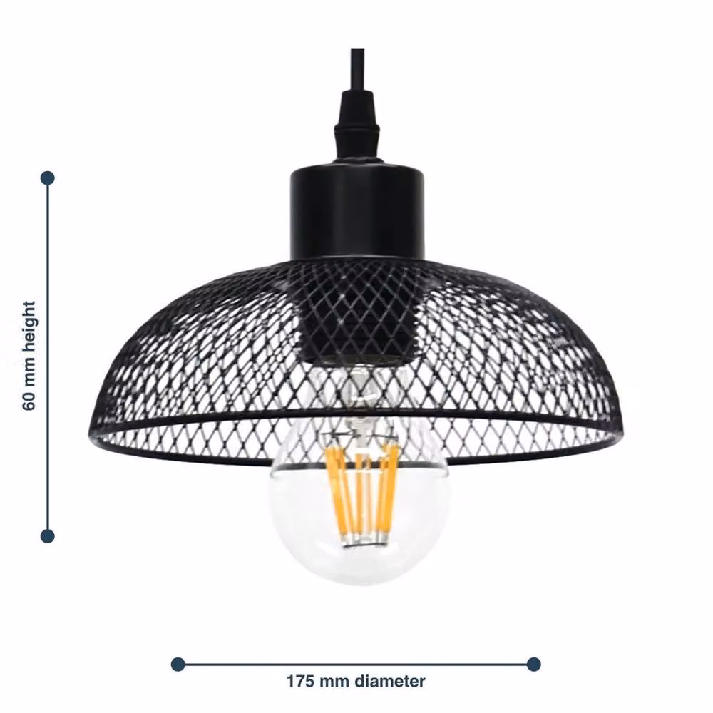 EONLION Set of 2 Matt Black Metal Mesh Industrial Cylinder Ceiling Light Pendant Shades – 2