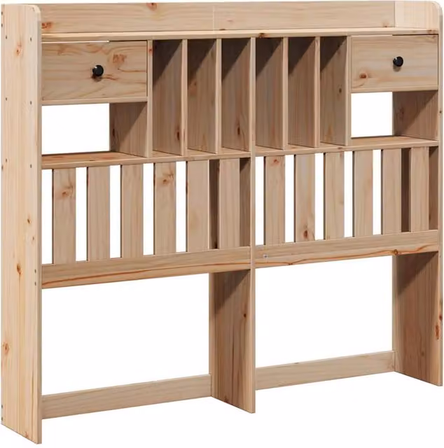Berkfield Home Rustic Solid Wood Pine Headboard with Integrated Nightstand Storage in Natural – 1