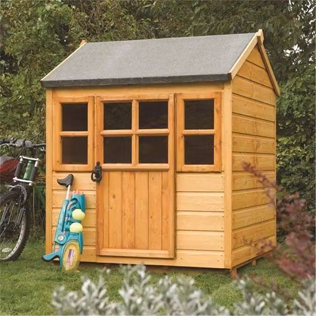 Cheshire Deluxe Little Lodge Playhouse in Natural Wood with Rustic Gable Design – 1