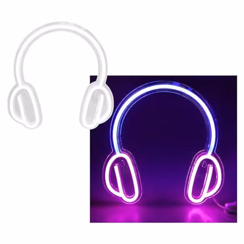 VFM e-Store Headphone Mancave Neon Light, USB Powered, Multicolour, W/D/H: 28 x 28 x 28 cm
