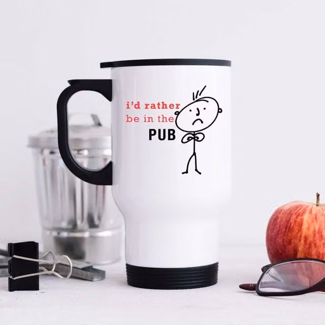 60 Second Makeover I'd Rather Be In The Pub Metal Travel Mug in White – 1
