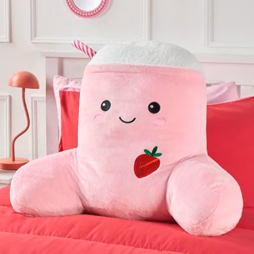 OHS Pink Milkshake Cuddle Cushion in Soft Teddy Fleece, W/D/H: 73 x 36 x 58 cm