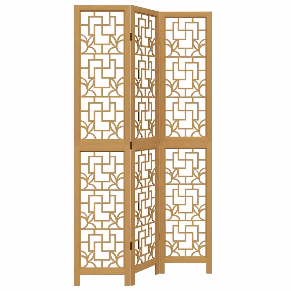 Berkfield Home 3-Panel Room Divider in Brown Solid Paulownia Wood – 2