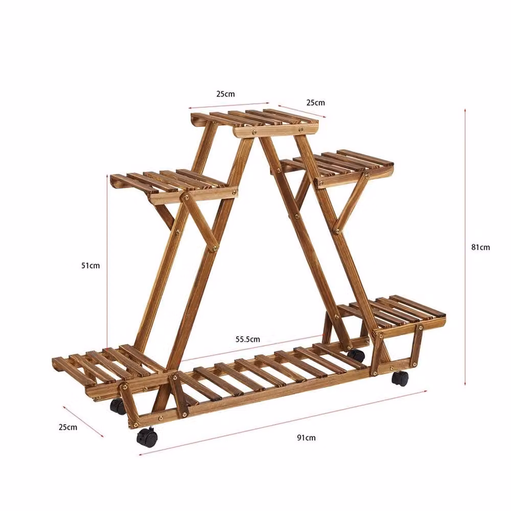 NESTLUNE Triangular 6-Tier Wooden Plant Stand in Brown, H 100 x W 15 x D 15 cm – 2
