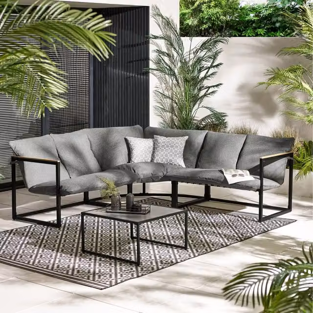 FurnitureboxUK Hydra Garden Corner Sofa Set in Grey and Black