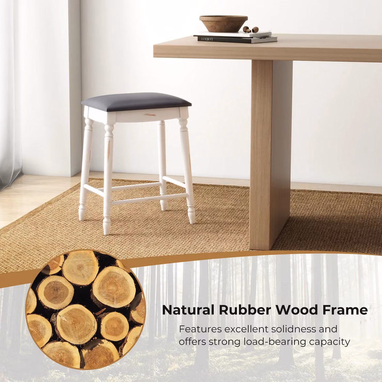 Costway Set of 2 Upholstered Counter Height Bar Stools in Grey with Padded Fabric Seats and Rubberwood Frames, Height: 61 cm – 2