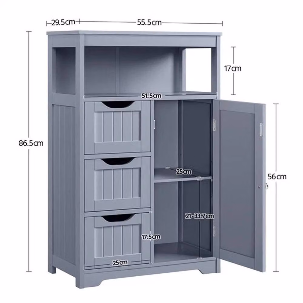 SPETLEK Grey Bathroom Floor Cabinet with 3 Drawers – 2