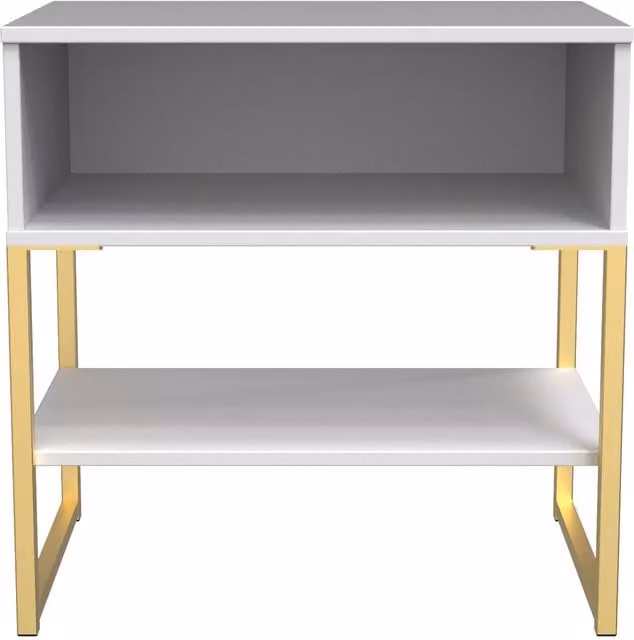 2 U Tamworth Single Open Bedside Cabinet in White and Gold