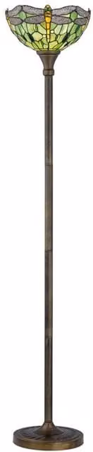 First Choice Lighting Laurel Green Tiffany Dragonfly Uplighter Floor Lamp in Bronze, Height: 167 cm
