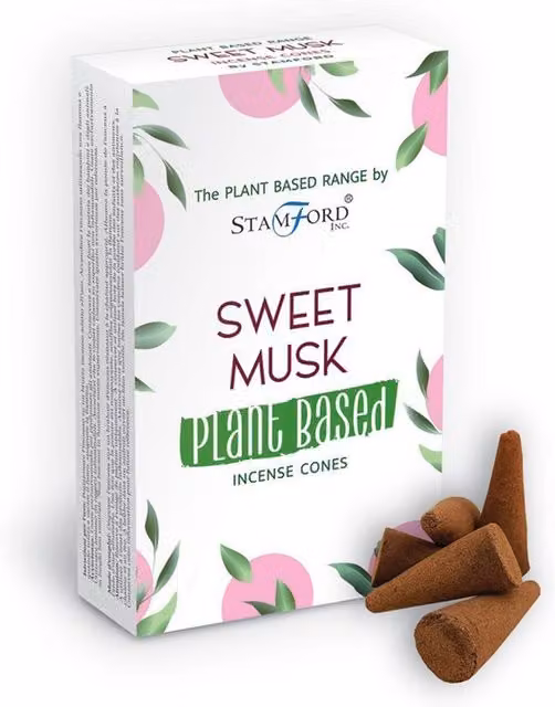 Stamford Natural Plant Based Sweet Musk Incense Cones in White and Brown