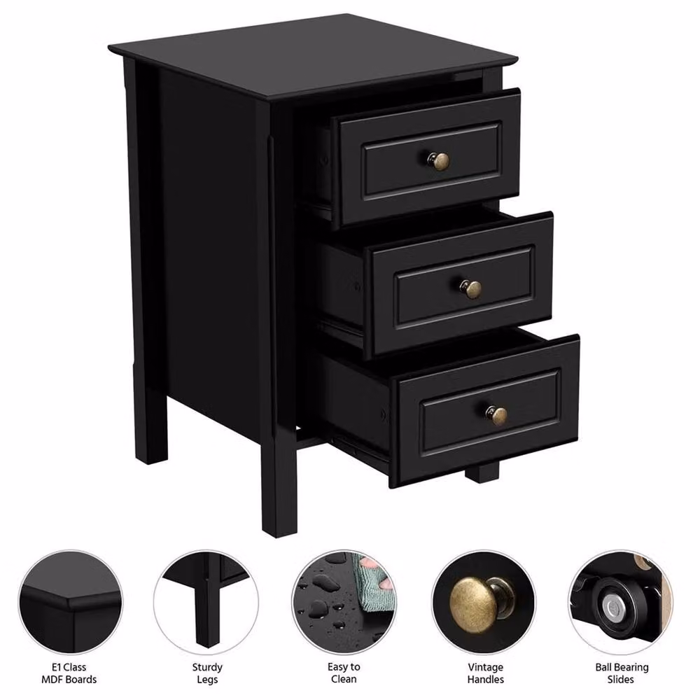 Kelvenix Bedside Table with 3 Drawers in Black and Bronze – 3