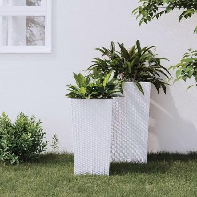 Berkfield White Rattan Planter with Removable Inner Tub, 26.5 L