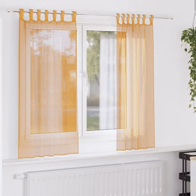 Berkfield Home Orange Voile Fabric Curtains with Tabs, 2 Pack, W: 140 cm, H: 175 cm