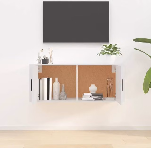 Berkfield Home Wall Mounted Modern White Wood TV Cabinet W: 100 cm, D: 34.5 cm, H: 40 cm