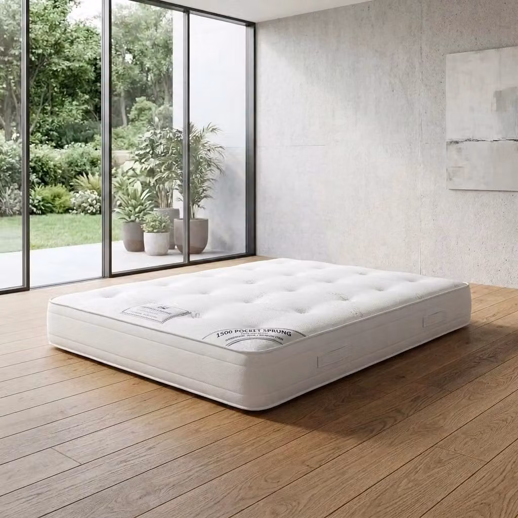 BEDS NK LTD 1500 Pocket Sprung Mattress in White, Medium Firmness