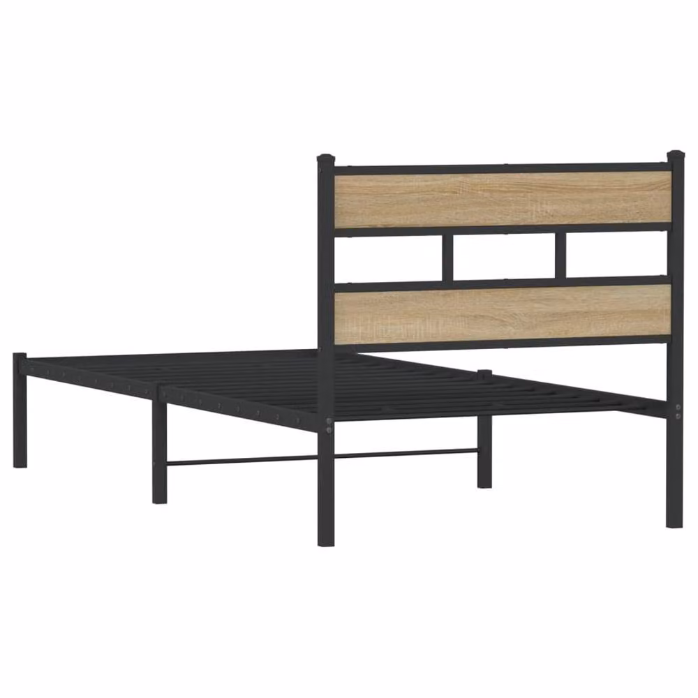 Berkfield Home Metal and Wood Bed Frame with Drawers in Black and Sonoma Oak, W/D/H: 100 x 200 cm – 4