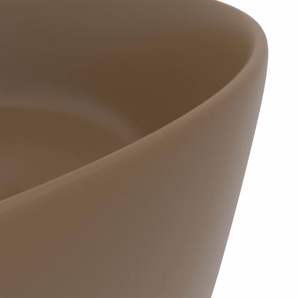 Berkfield Home Luxury Round Ceramic Wash Basin in Matt Beige, W: 40 cm, D: 40 cm, H: 15 cm – 3