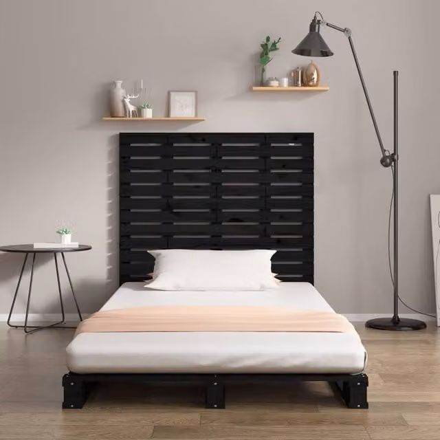 Berkfield Home Black Solid Wood Pine Wall Headboard, W: 146 cm, D: 3 cm, H: 91.5 cm
