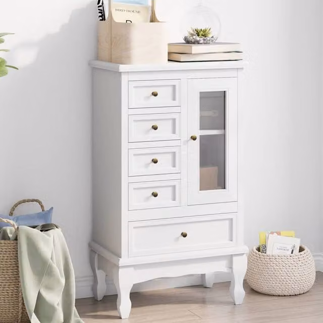 Berkfield Home White Lacquered Cabinet with 5 Drawers and 2 Shelves