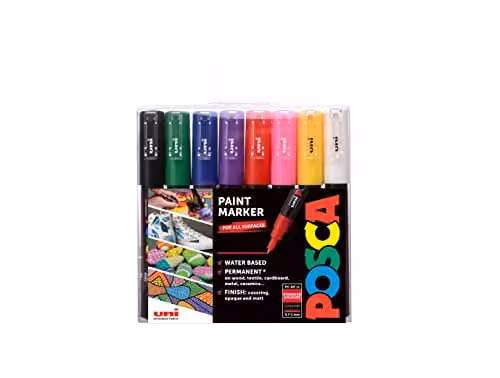 POSCA PC-1M Extra-Fine Tip Multicolour Acrylic Paint Marker Pens, 8-Pack – 1
