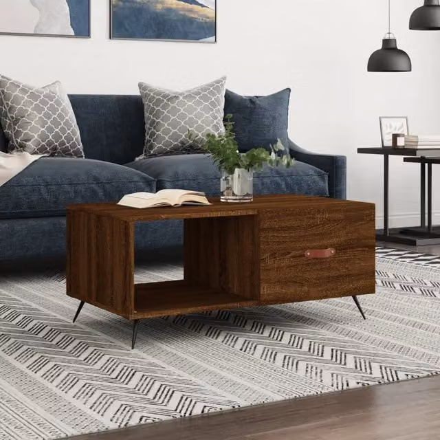 Berkfield Home Brown Oak Coffee Table, W/D/H: 90 x 50 x 40 cm – 1