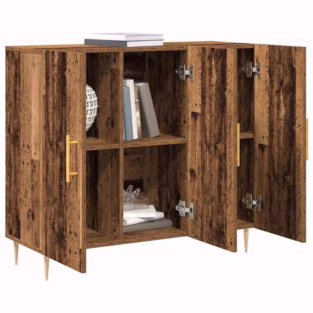 Berkfield Home Rustic Sideboard in Old Wood Brown and Gold, W/D/H: 90 x 34 x 80 cm – 3