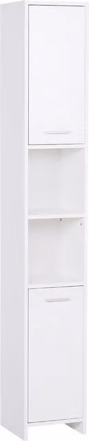 HOMCOM Tall White Freestanding Bathroom Storage Cabinet with Adjustable Shelves and Hinged Doors