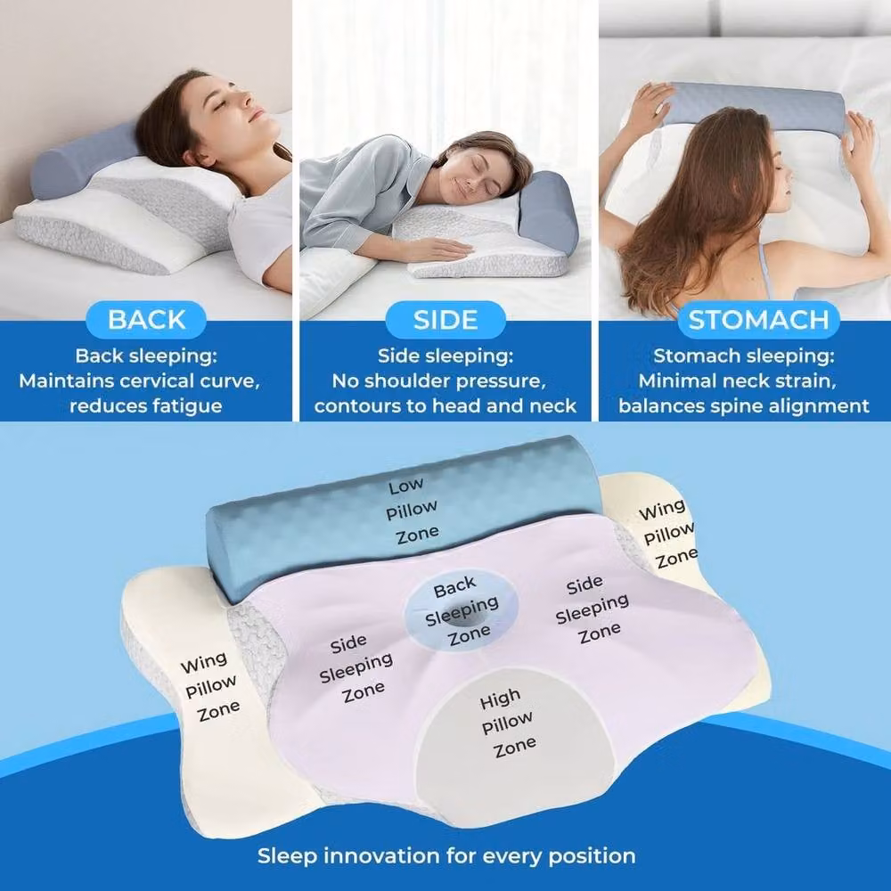 KORVIXA Ergonomic Memory Foam Neck Pillow with Removable Cover in White – 2
