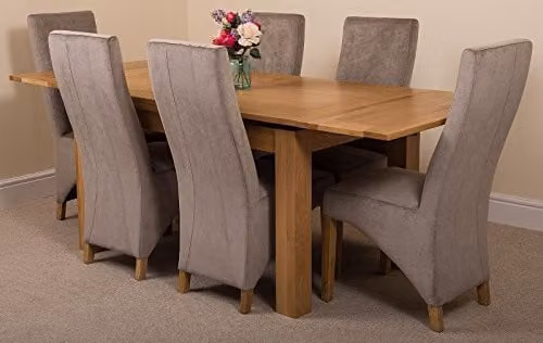 Thats Furniture Richmond Oak Extending Dining Table and 6 Lola Grey Fabric Upholstered Chairs Set – 1