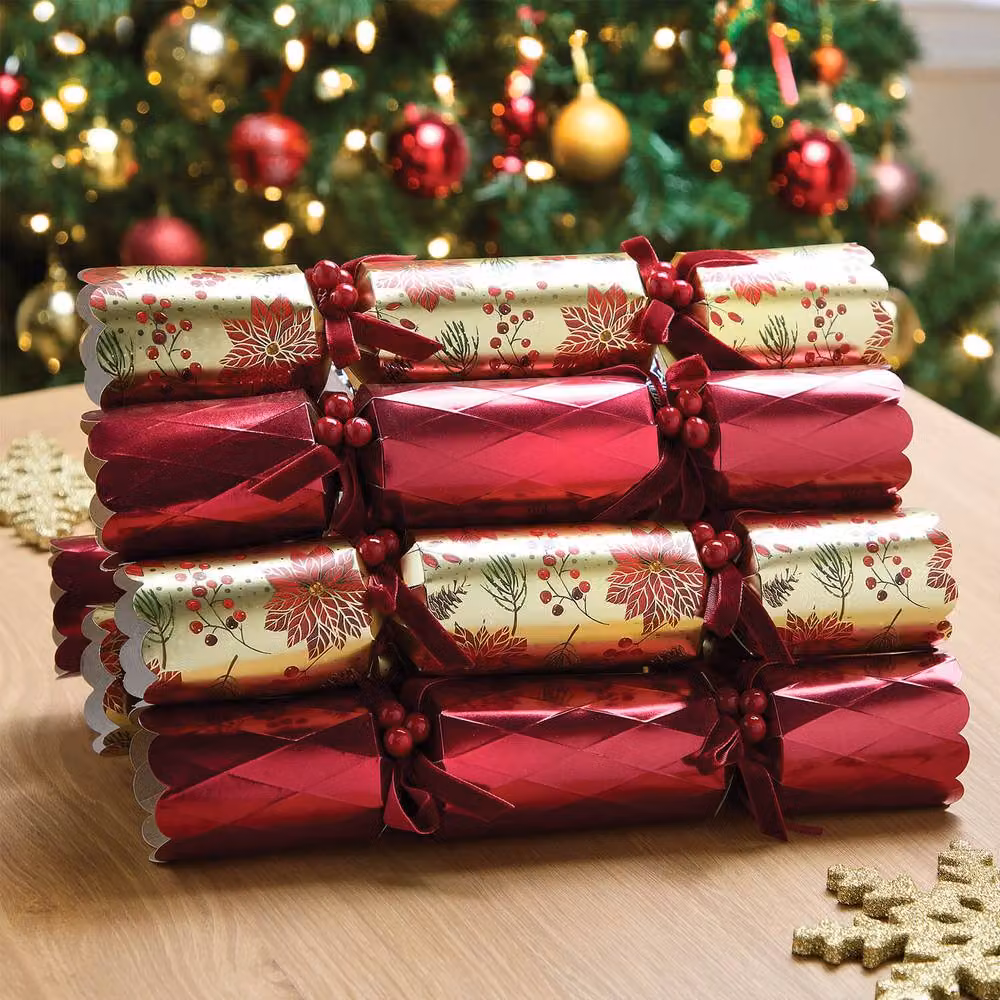 Coopers of Stortford Luxury Christmas Crackers Set of 6 with Floral Designs in Gold, Red and Multicolour – 2
