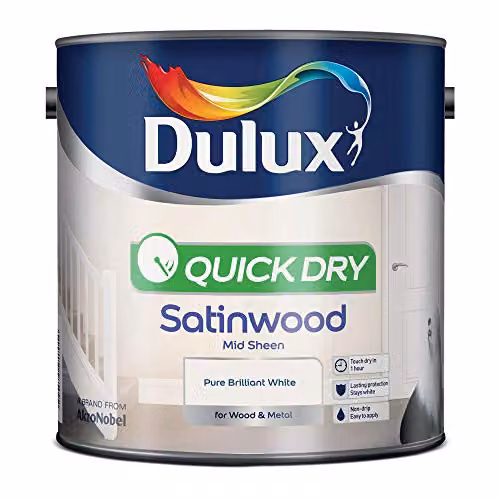 Dulux Quick Dry Water Based Satinwood Wood Paint in White, 2.5L – 2