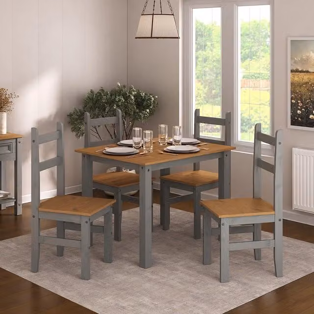 Mews Corona 4 Seater Dining Table and Chairs Set in Grey Rustic Solid Pine Wood