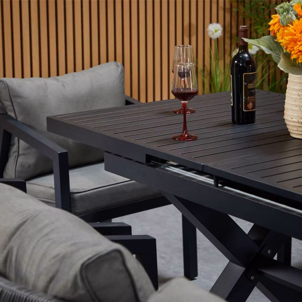 FURNITURE ONE 9-Piece Aluminum Patio Dining Set with Extending Table in Matt Dark Grey – 2