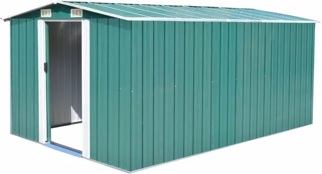 Berkfield Home Metal Garden Shed in Green with Sliding Doors and Side Vent, W/D/H: 392 x 257 x 181 cm
