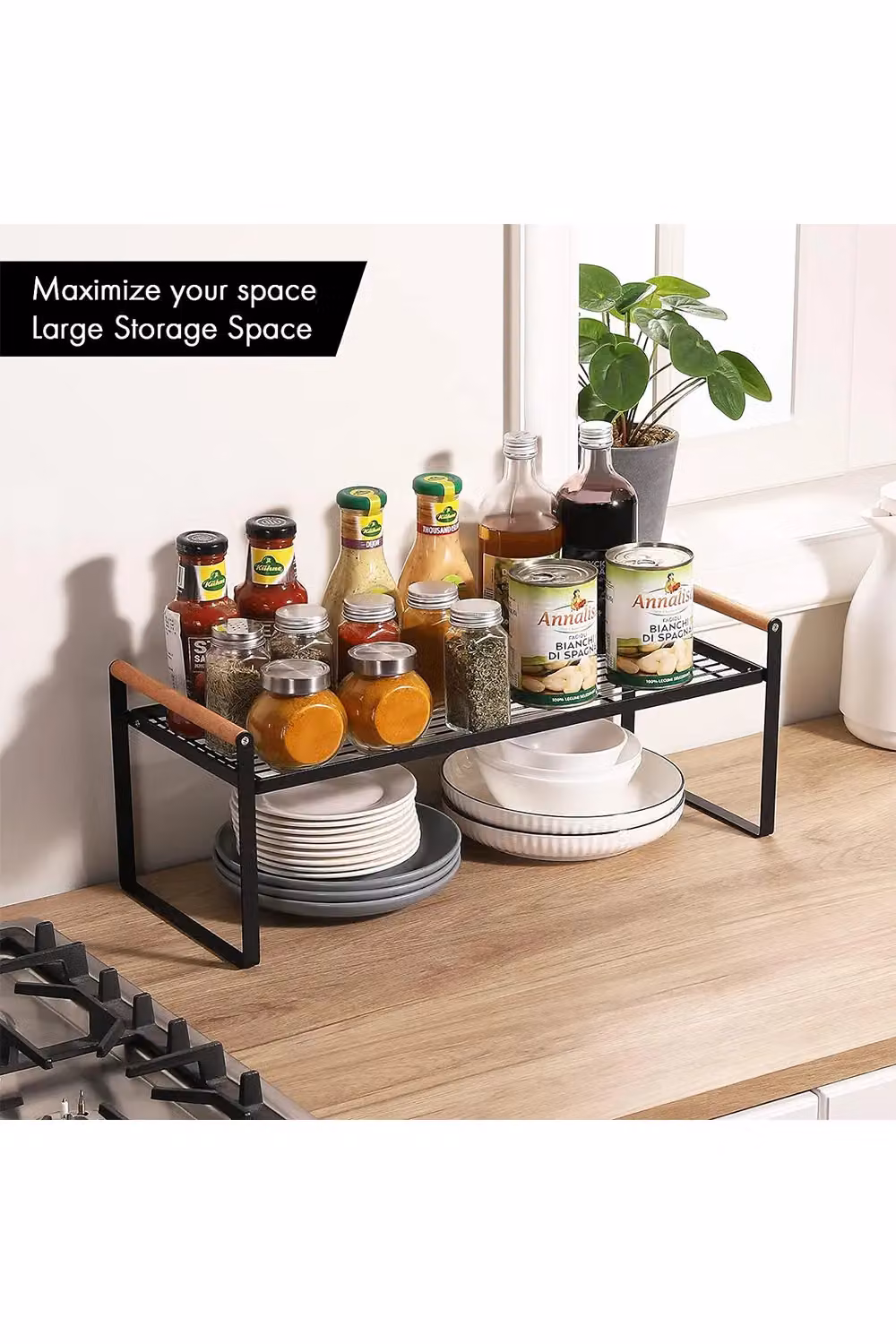 Living and Home 2-Tier Metal Kitchen Spice Rack Countertop Organiser, Black – 2