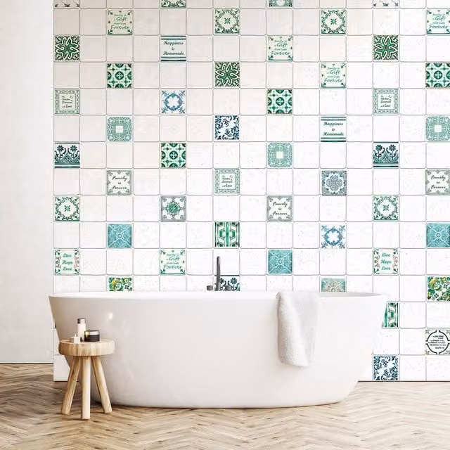 Walplus Tile Look Wall Sticker Decals in Green and White, 24 Pack, W: 10 cm x H: 10 cm