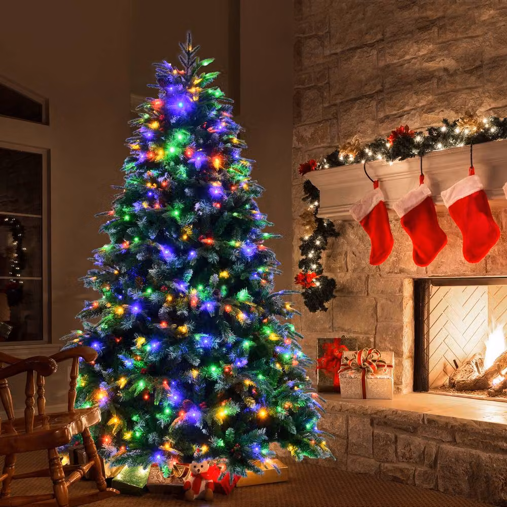 Costway 7ft Hinged Life-Like Green Christmas Tree with 450 LED Lights – 3