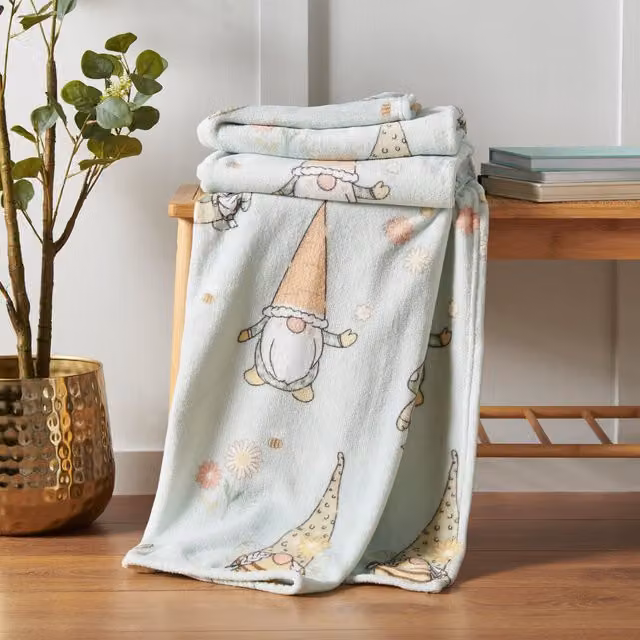 Catherine Lansfield Spring Gonks Fleece Throw, Mint Green, W: 130 cm, D: 170 cm