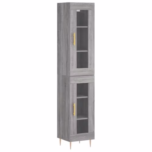 vidaXL Grey Sonoma Highboard with Glass Doors and Internal Shelves, W/D/H: 34.5 x 34.0 x 180.0 cm – 1