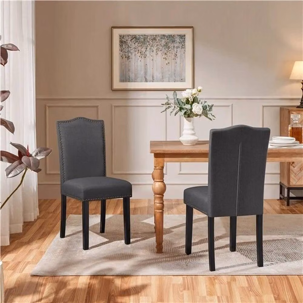 KORVIXA Set of 2 Upholstered Dining Chairs with Nailhead Trim in Dark Grey – 4
