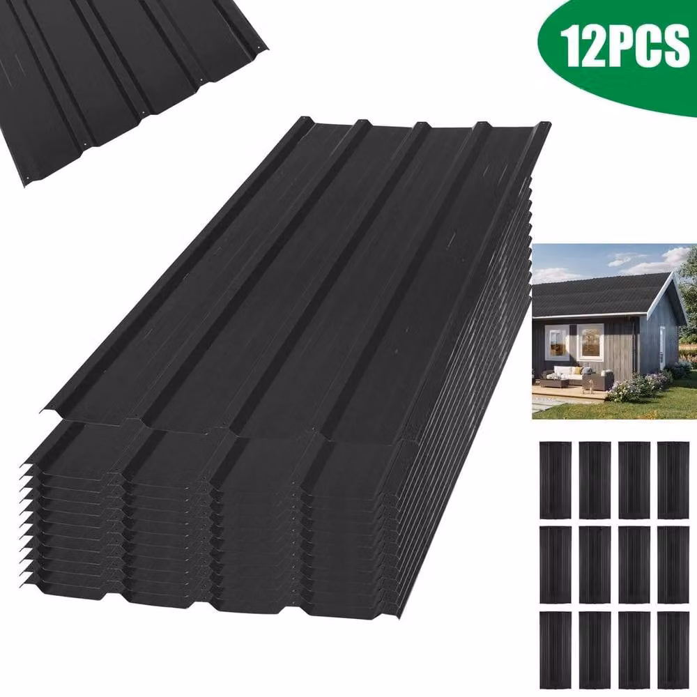 SPETLEK 12 Pack Corrugated Galvanised Steel Roof Sheets for Sheds and Carports, Black, W: 100 cm, L: 300 cm – 2