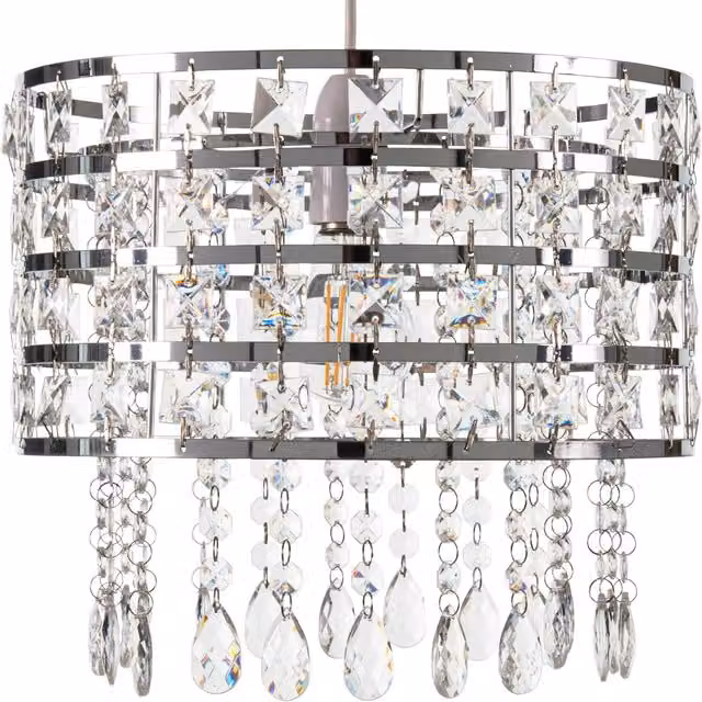 Giggi Modern Cylinder Shaped Acrylic Crystal Light Shade in Chrome and Transparent
