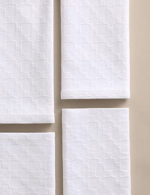 M&S x Kelly Hoppen Set of 4 White Pure Cotton Jacquard Napkins