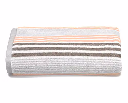 Allure Bath Fashions Merlin Striped Cotton Bath Towel, Pink and Multicolour, W: 70 cm, L: 125 cm, 550gsm