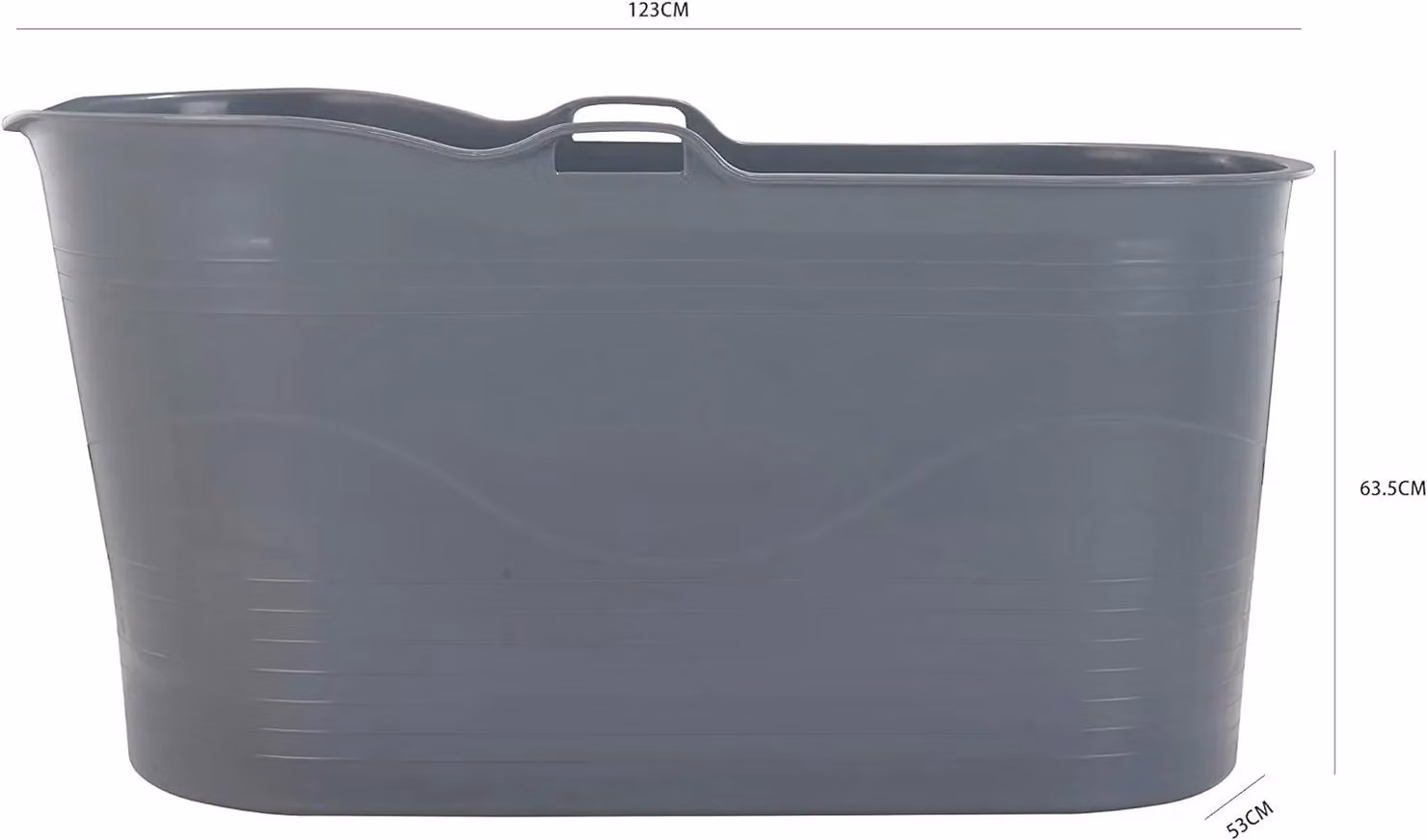 Fimous Oval Freestanding Plastic Bathtub with Carry Handles, Grey, W/D/H: 180 x 122 x 59 cm – 2