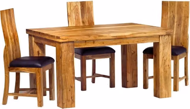 IH Design Rustic Acacia Wood Rectangular Dining Table and 4 Chairs Set in Brown